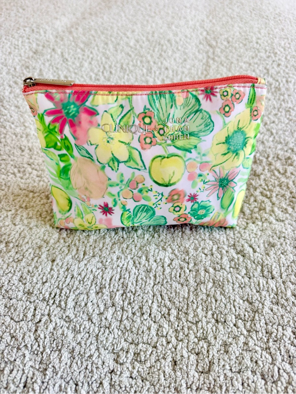 Clinique Floral Cosmetic Pouch Bag - Pink and Yellow
